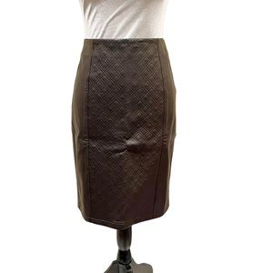 Tribal brown faux leather pleather vegan quilted straight pencil skirt size 6